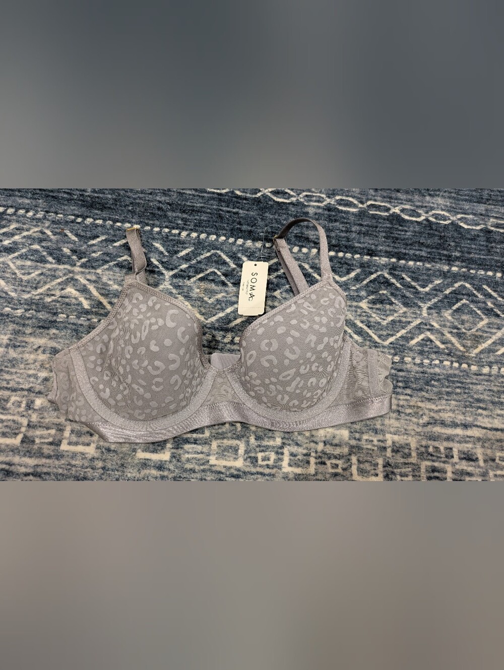 Soma Light Gray Leopard-Print Underwire Bra